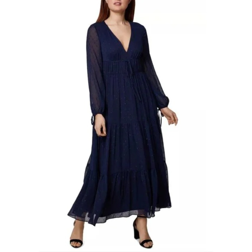 Sage Collective Long Sleeve Tiered Maxi Peasant‎ Dress Navy Size 10